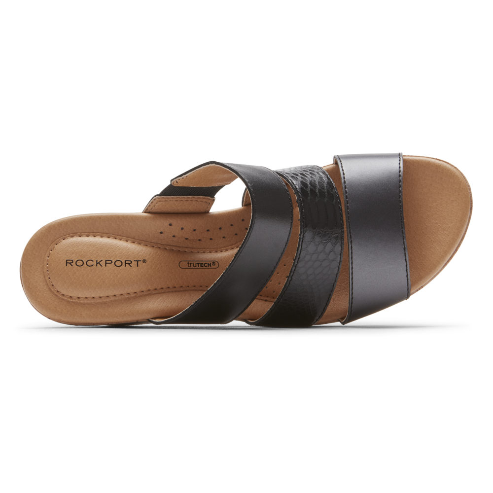 Rockport Singapore Womens Slides - Lyla Banded Black - EW8749036